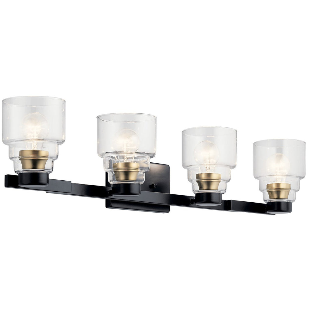 KICHLER 55013BK Vionnet 33.5" 4 Light Vanity Light In Clear Glass In Black