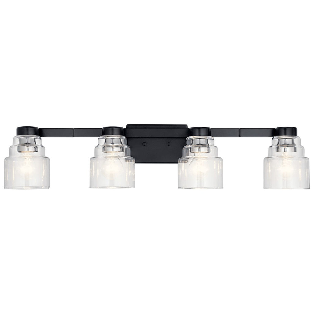KICHLER 55013BK Vionnet 33.5" 4 Light Vanity Light In Clear Glass In Black
