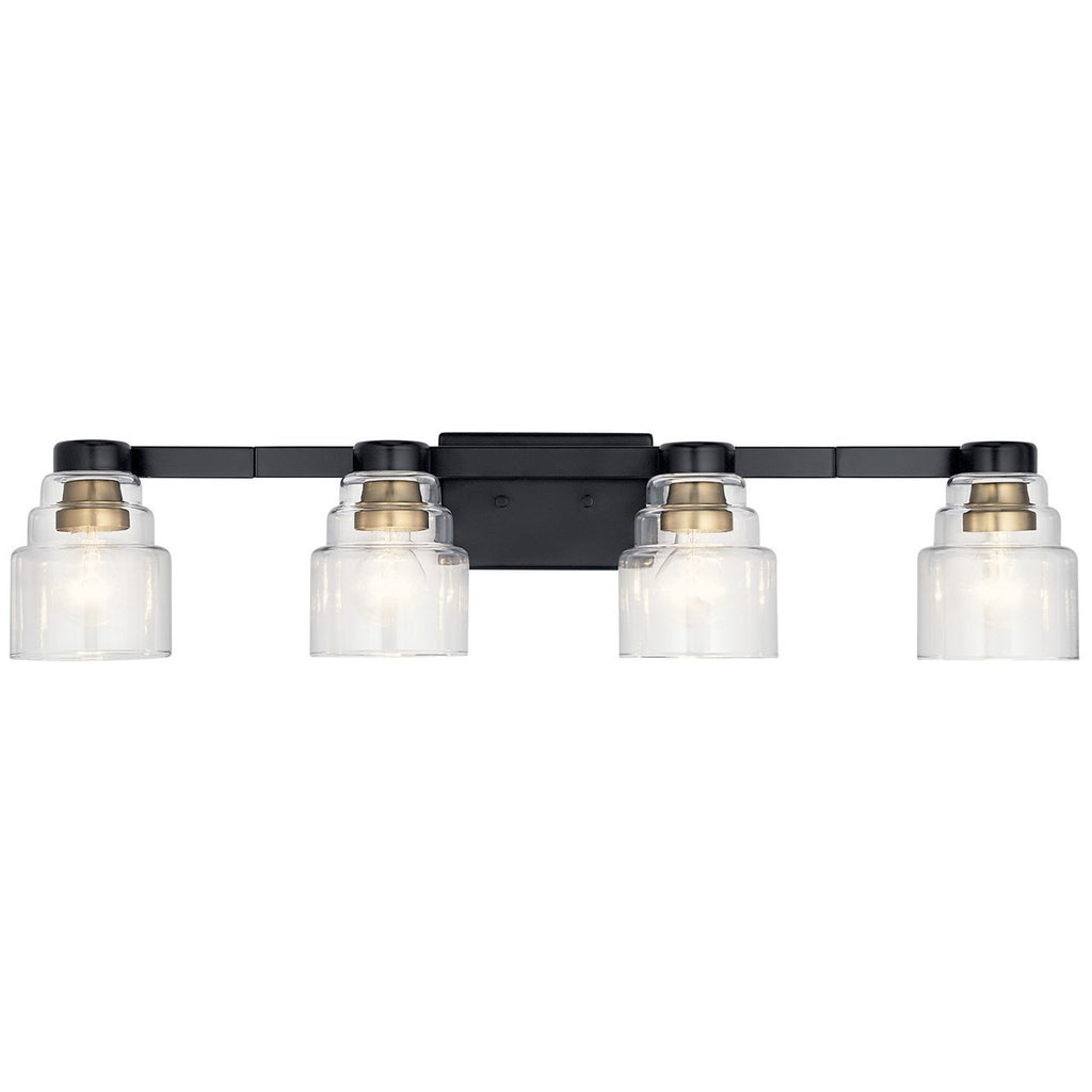 KICHLER 55013BK Vionnet 33.5" 4 Light Vanity Light In Clear Glass In Black