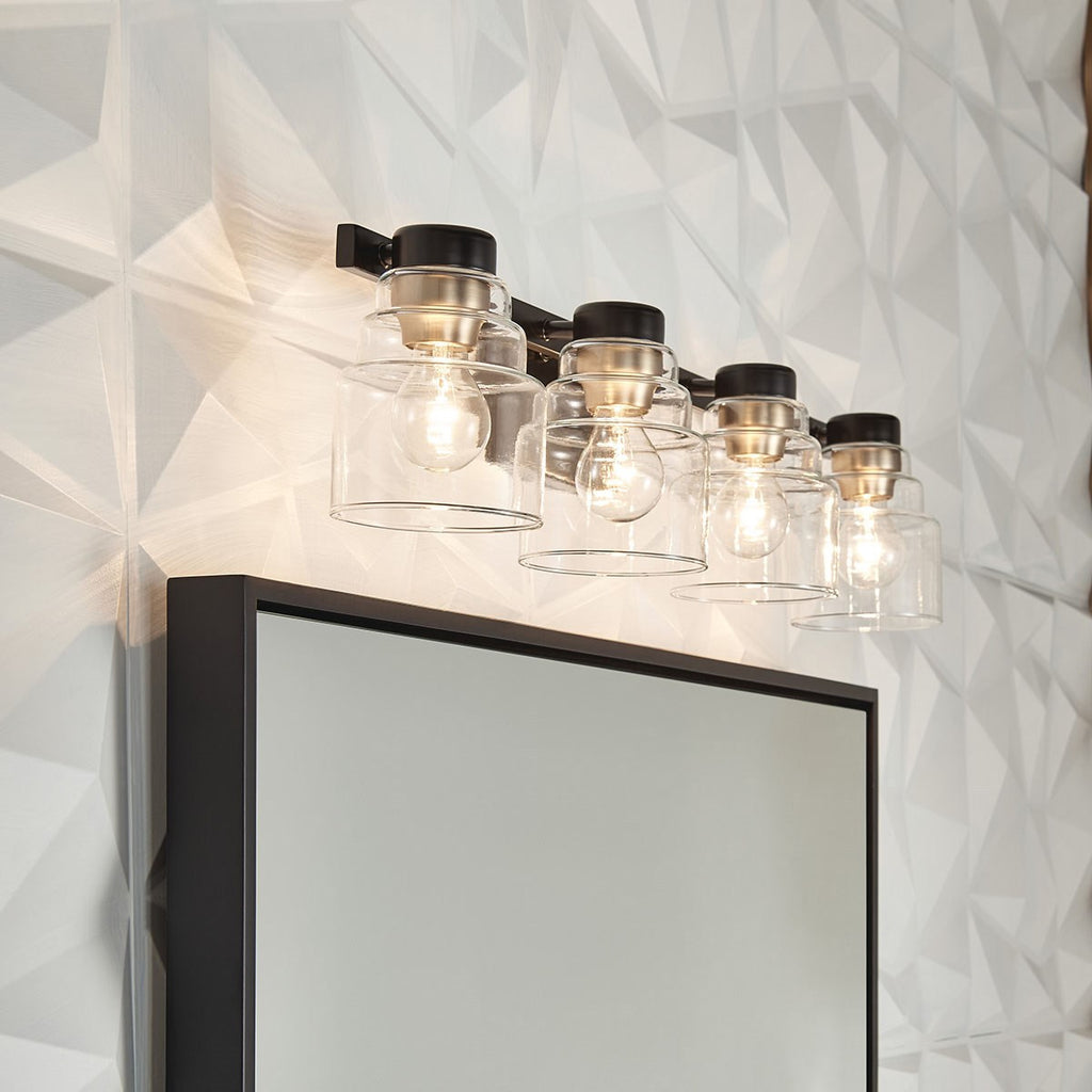 KICHLER 55013BK Vionnet 33.5" 4 Light Vanity Light In Clear Glass In Black