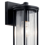 KICHLER 59022BK Barras 11.5" 1 Light Outdoor Wall Light With Clear Ribbed Glass In Black