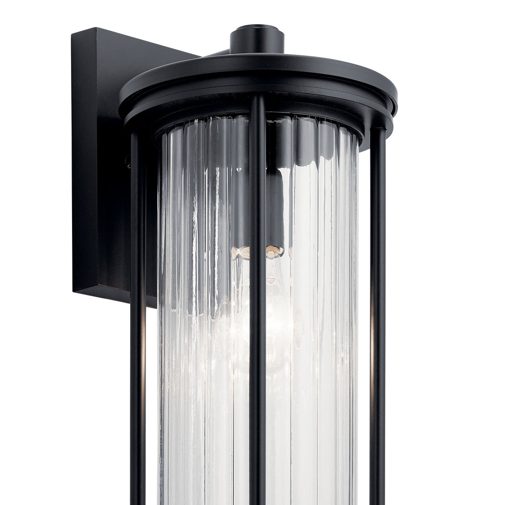 KICHLER 59023BK Barras 16" 1 Light Outdoor Wall Light With Clear Ribbed Glass In Black