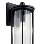 KICHLER 59023BK Barras 16" 1 Light Outdoor Wall Light With Clear Ribbed Glass In Black