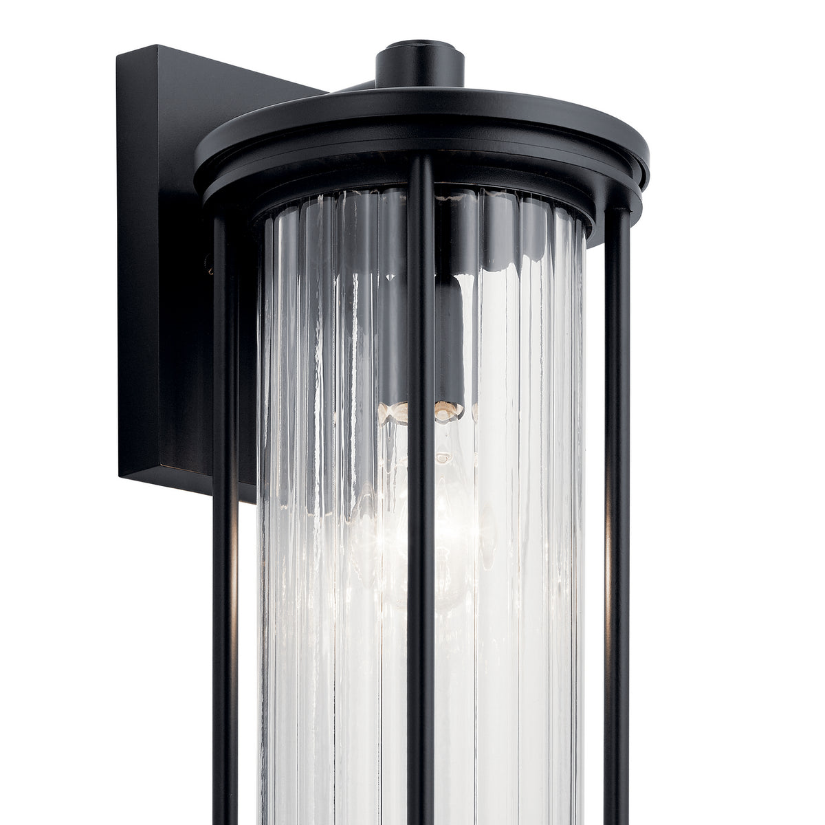KICHLER 59023BK Barras 16" 1 Light Outdoor Wall Light With Clear Ribbed Glass In Black