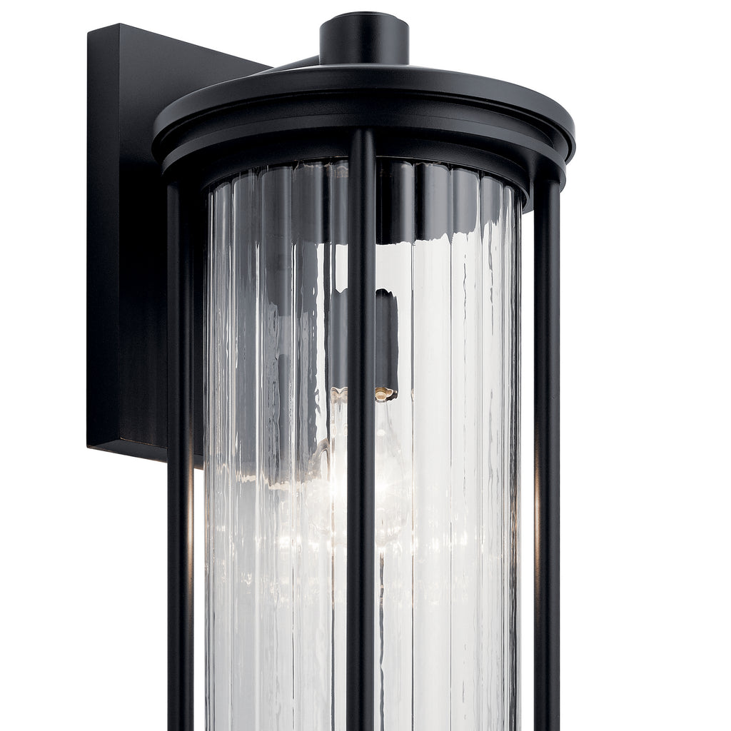 KICHLER 59024BK Barras 20" 1 Light Outdoor Wall Light With Clear Ribbed Glass In Black