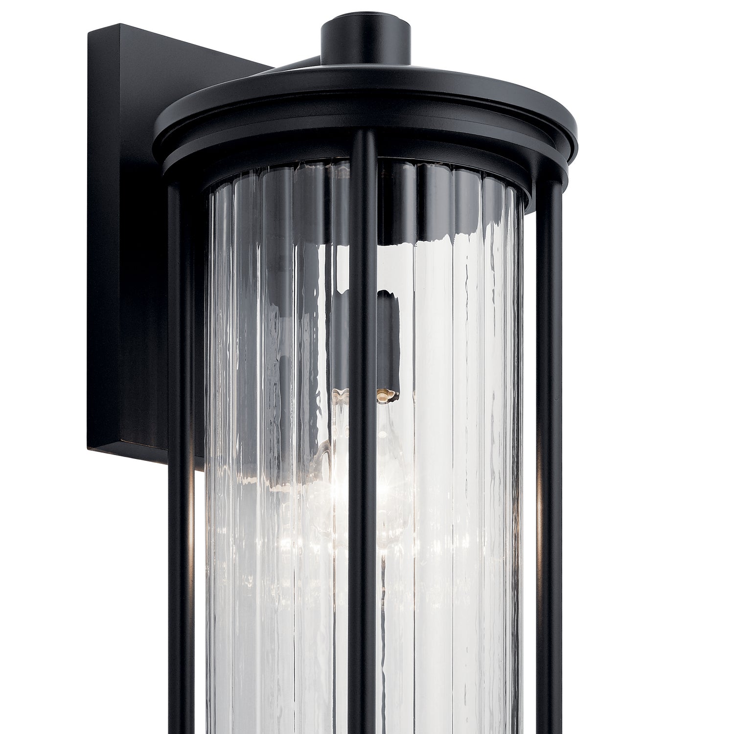 KICHLER 59024BK Barras 20" 1 Light Outdoor Wall Light With Clear Ribbed Glass In Black