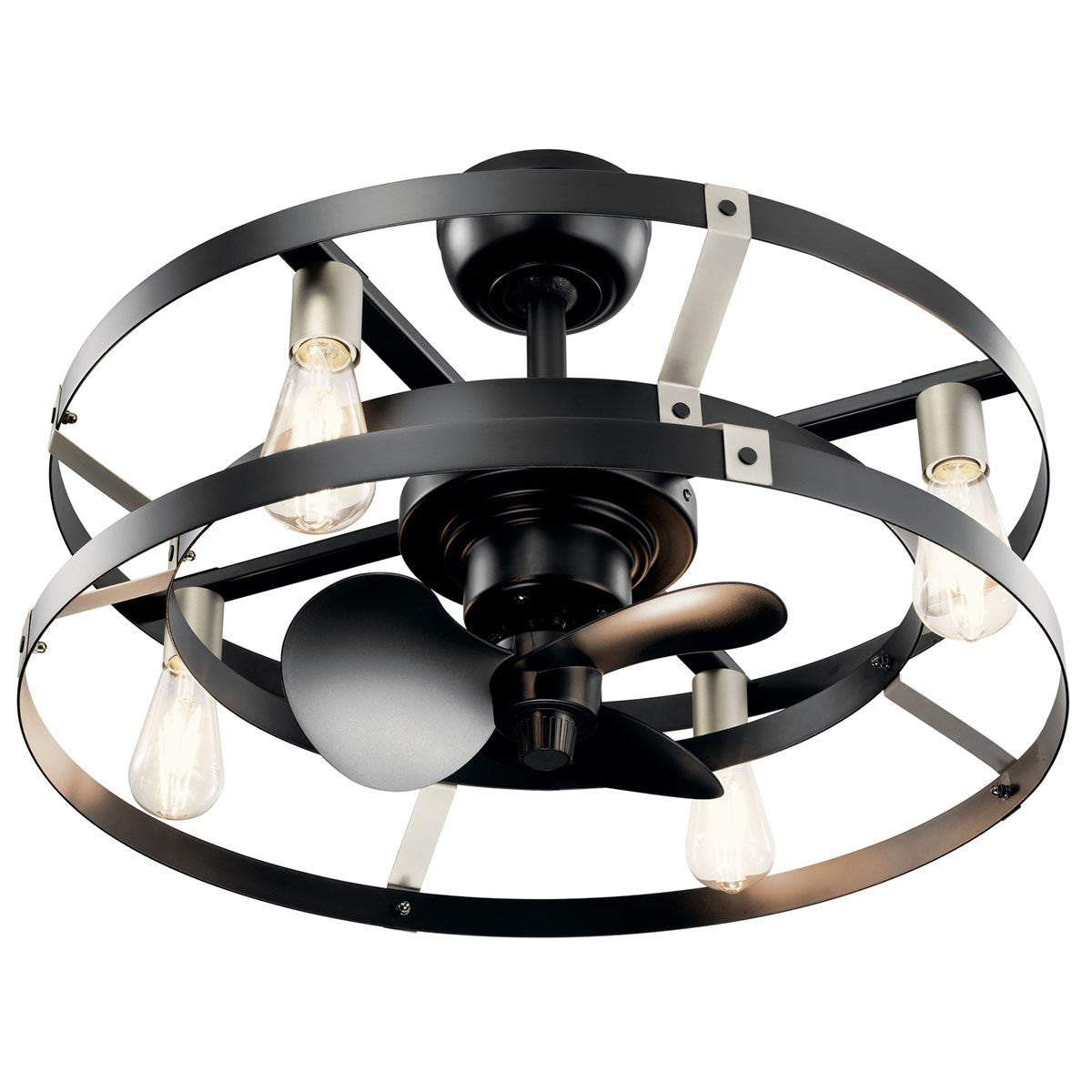 KICHLER 300040SBK Cavelli 25 Inch Low Profile Ceiling Fan In Satin Black Finish With Brushed Nickel Accents