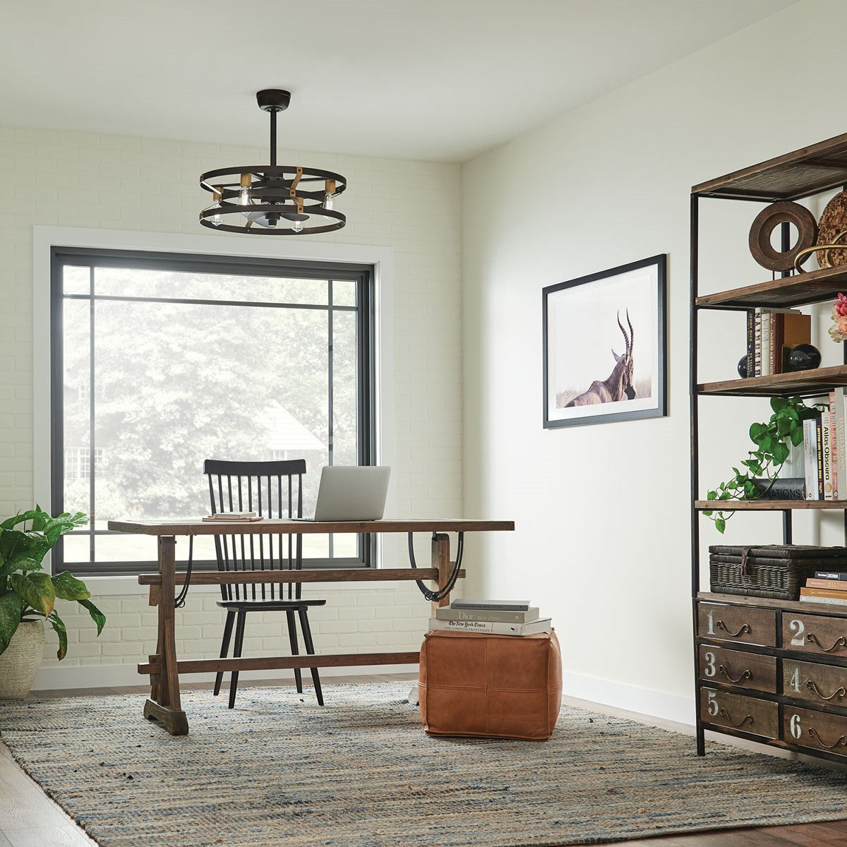 KICHLER 300040SNB Cavelli 25 Inch Low Profile Ceiling Fan In Satin Natural Bronze Finish With Natural Brass Accents