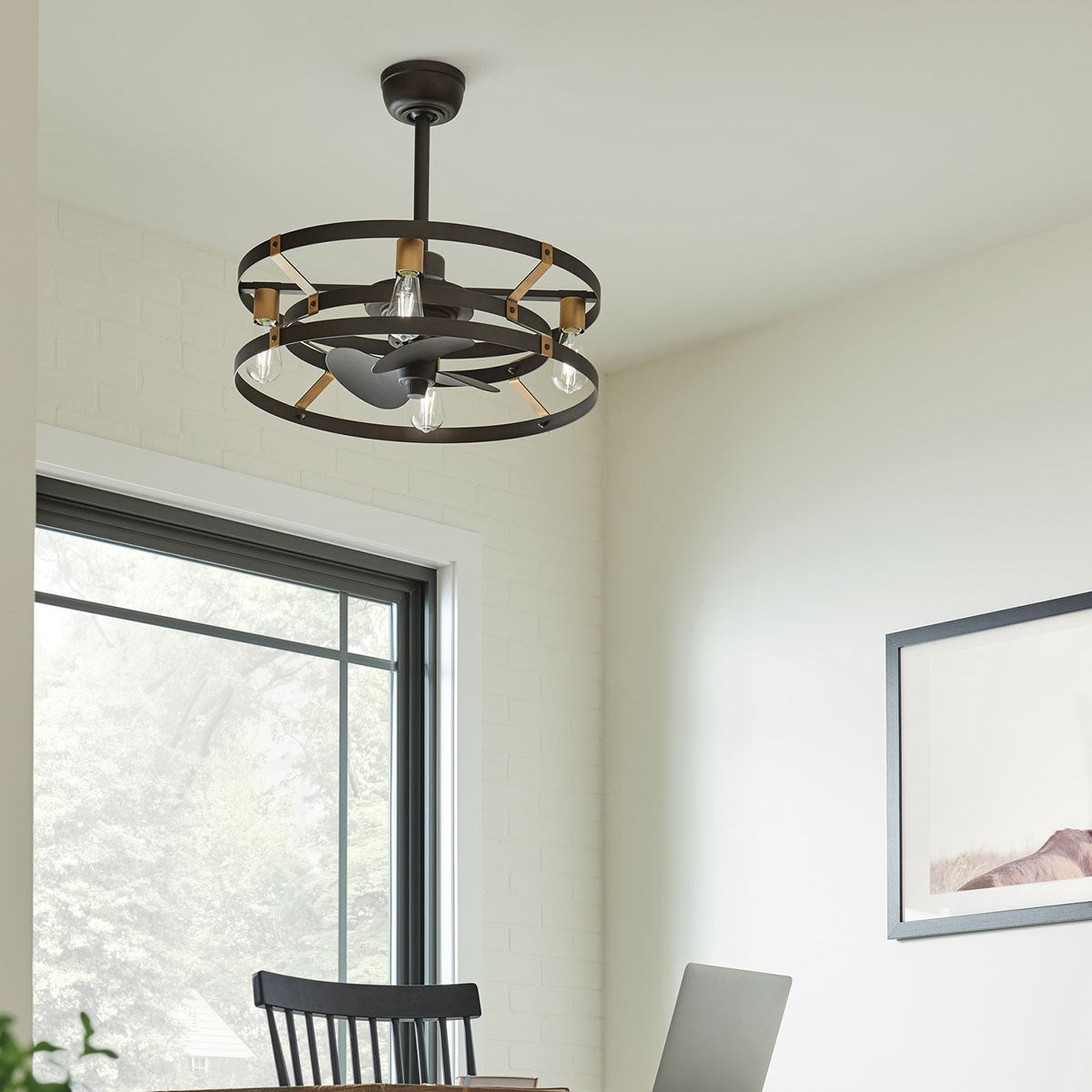 KICHLER 300040SNB Cavelli 25 Inch Low Profile Ceiling Fan In Satin Natural Bronze Finish With Natural Brass Accents