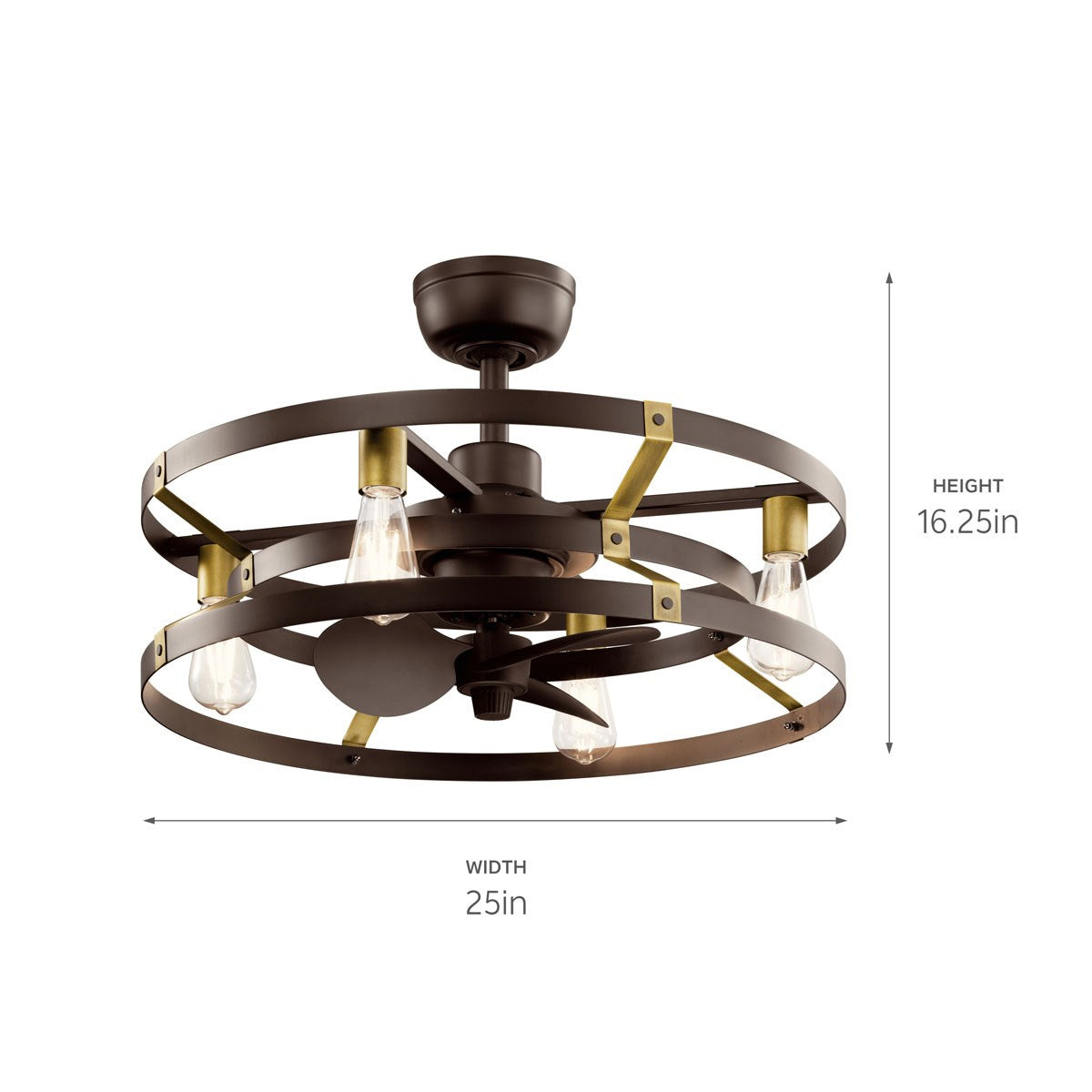 KICHLER 300040SNB Cavelli 25 Inch Low Profile Ceiling Fan In Satin Natural Bronze Finish With Natural Brass Accents