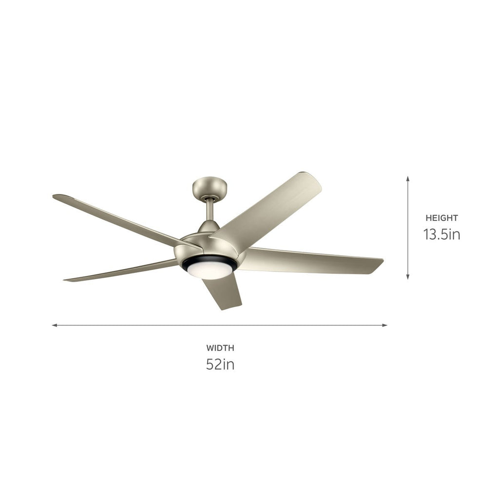 KICHLER 330089NI Kapono 52 Inch Led Ceiling Fan In Nickel With Frosted White Polycarbonate Lens