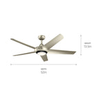 KICHLER 330089NI Kapono 52 Inch Led Ceiling Fan In Nickel With Frosted White Polycarbonate Lens