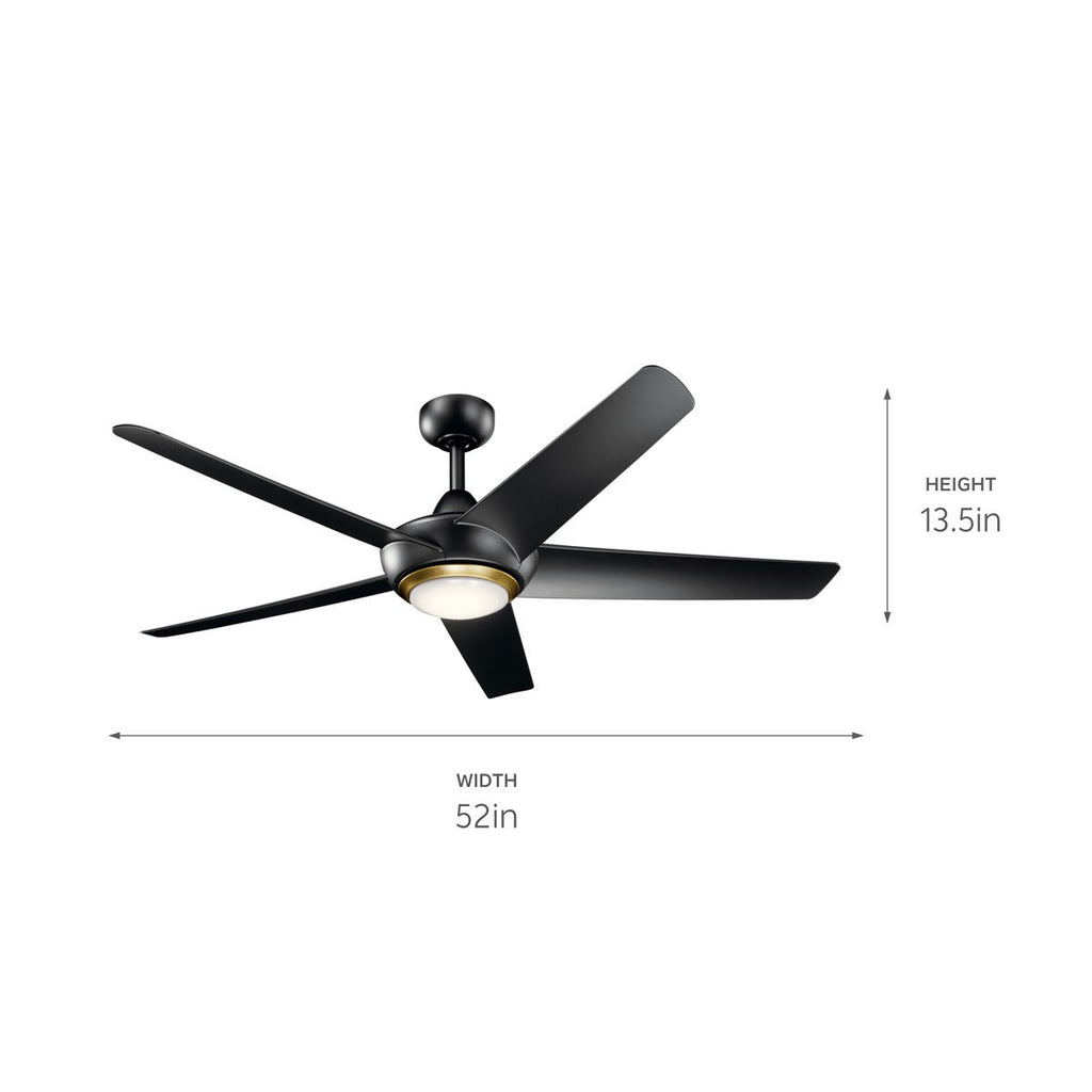 KICHLER 330089SBK Kapono 52 Inch Led Ceiling Fan In Satin Black With Frosted White Polycarbonate Lens