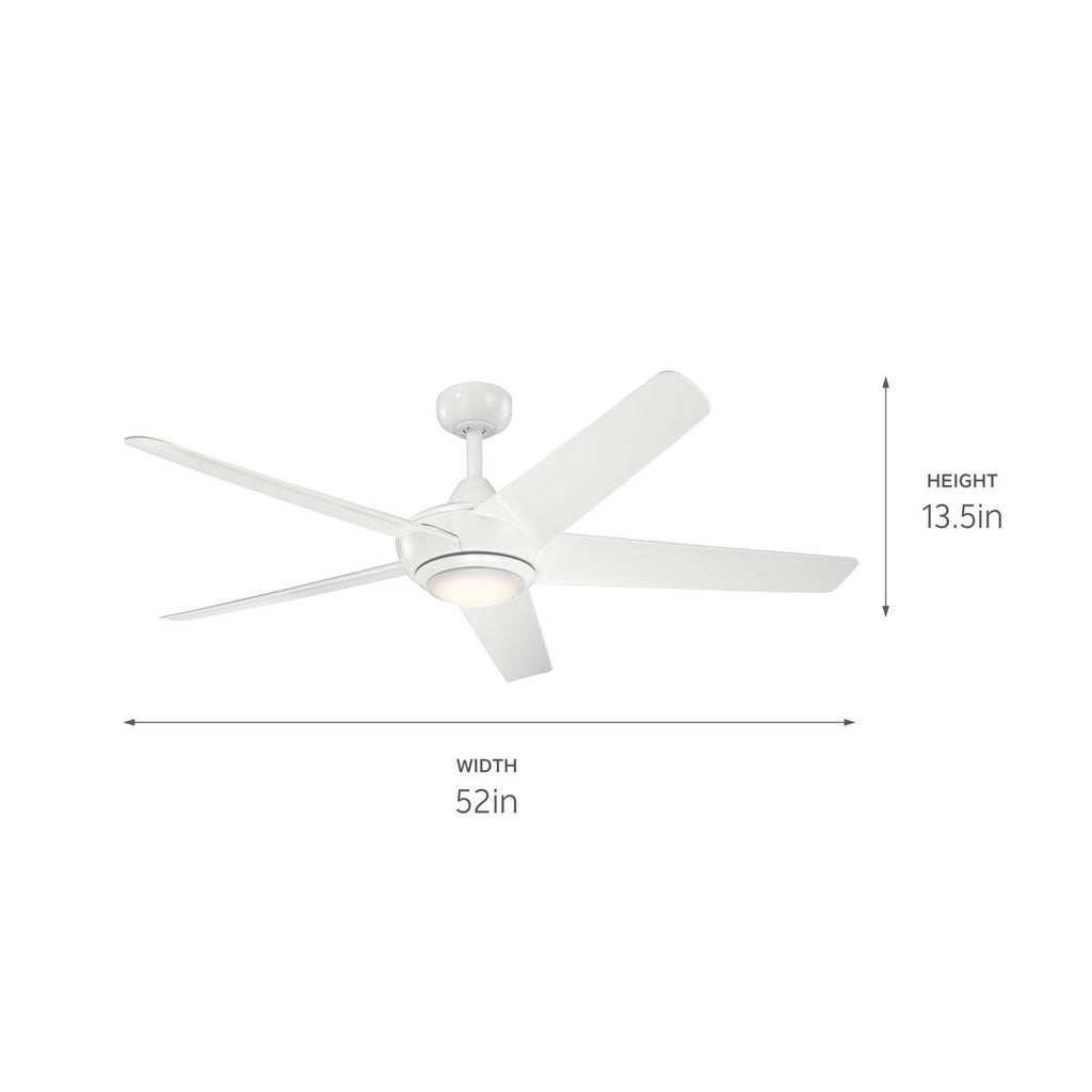 KICHLER 330089WH Kapono 52 Inch Led Ceiling Fan In White With Frosted White Polycarbonate Lens