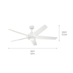 KICHLER 330089WH Kapono 52 Inch Led Ceiling Fan In White With Frosted White Polycarbonate Lens