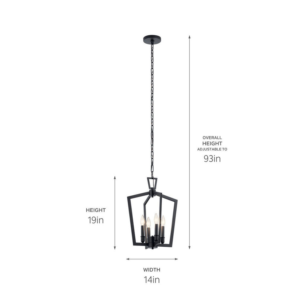 KICHLER 43498BK Abbotswell 19 Inch 4 Light Pendant In Black