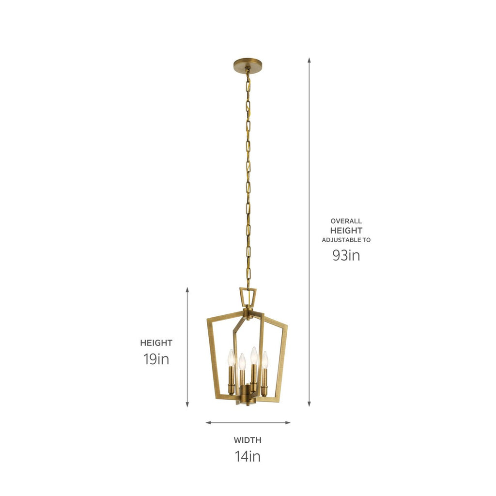 KICHLER 43498NBR Abbotswell 19 Inch 4 Light Pendant In Natural Brass
