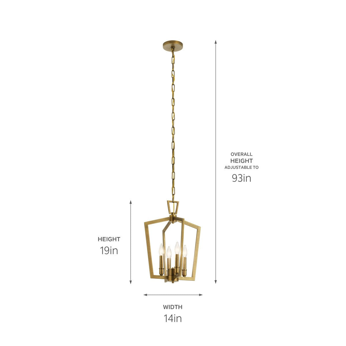KICHLER 43498NBR Abbotswell 19 Inch 4 Light Pendant In Natural Brass