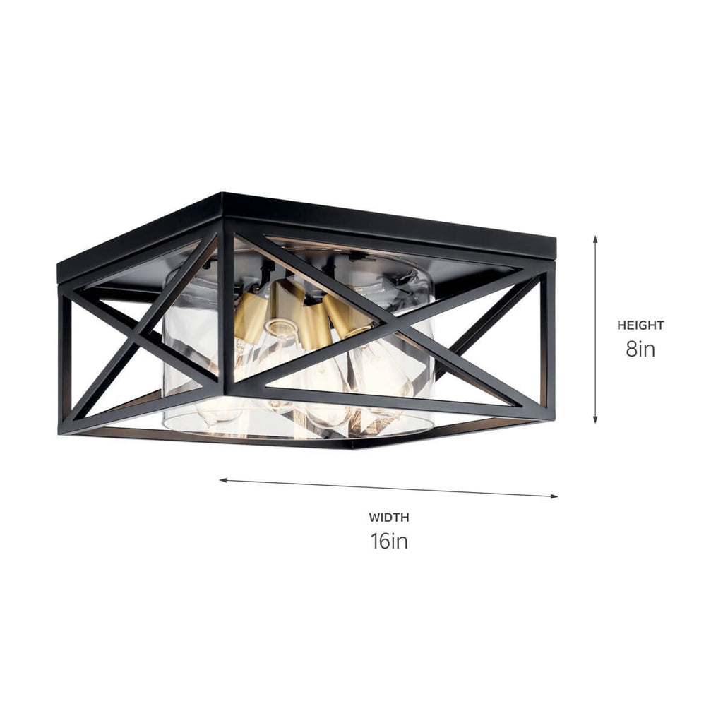 KICHLER 44084BK Moorgate 16" 4 Light Flush Mount With Clear Glass Black