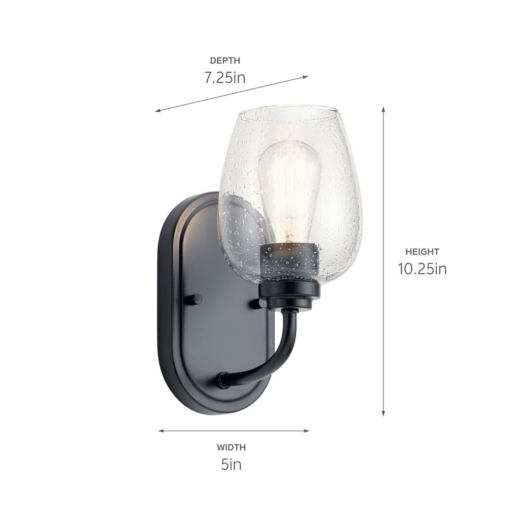 KICHLER 44381BKCS Valserrano 10 Inch Wall Sconce 1 Light With Clear Seeded Glass In Black