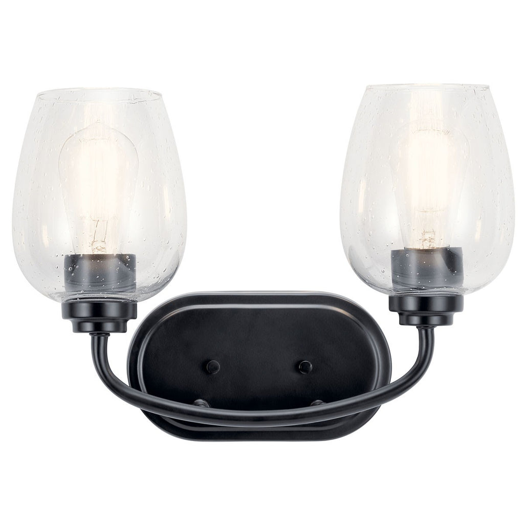 KICHLER 45128BKCS Valserrano 14.50 Inch 2 Light Vanity Light With Clear Seeded Glass In Black