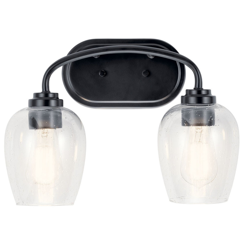 KICHLER 45128BKCS Valserrano 14.50 Inch 2 Light Vanity Light With Clear Seeded Glass In Black