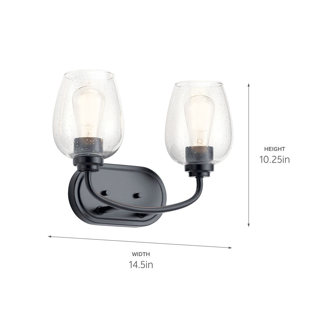 KICHLER 45128BKCS Valserrano 14.50 Inch 2 Light Vanity Light With Clear Seeded Glass In Black
