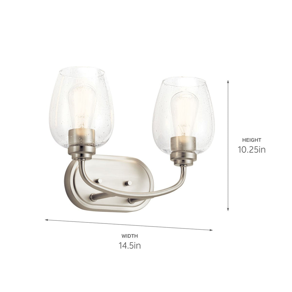 KICHLER 45128NICS Valserrano 14.50 inch 2 Light Vanity Light with Clear Seeded Glass in Brushed Nickel