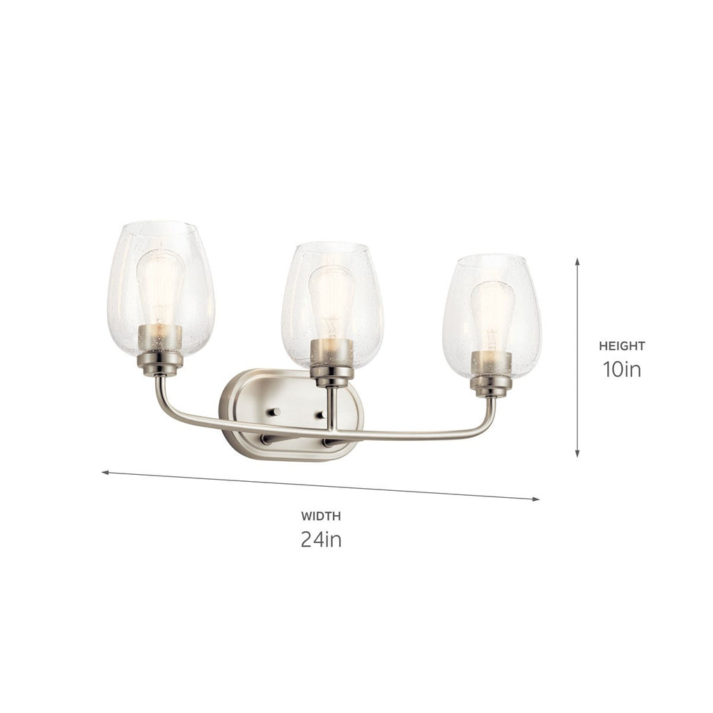 KICHLER 45129NICS Valserrano 24 inch 3 Light Vanity Light with Clear Seeded Glass in Brushed Nickel