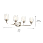KICHLER 45130NICS Valserrano 33.50 inch 4 Light Vanity Light with Clear Seeded Glass in Brushed Nickel