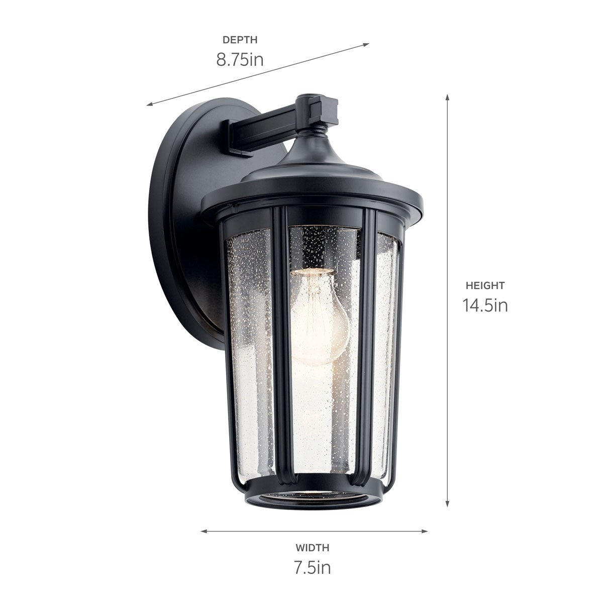 KICHLER 49893BK Fairfield 14.5 Inch 1 Light Wall Light In Black
