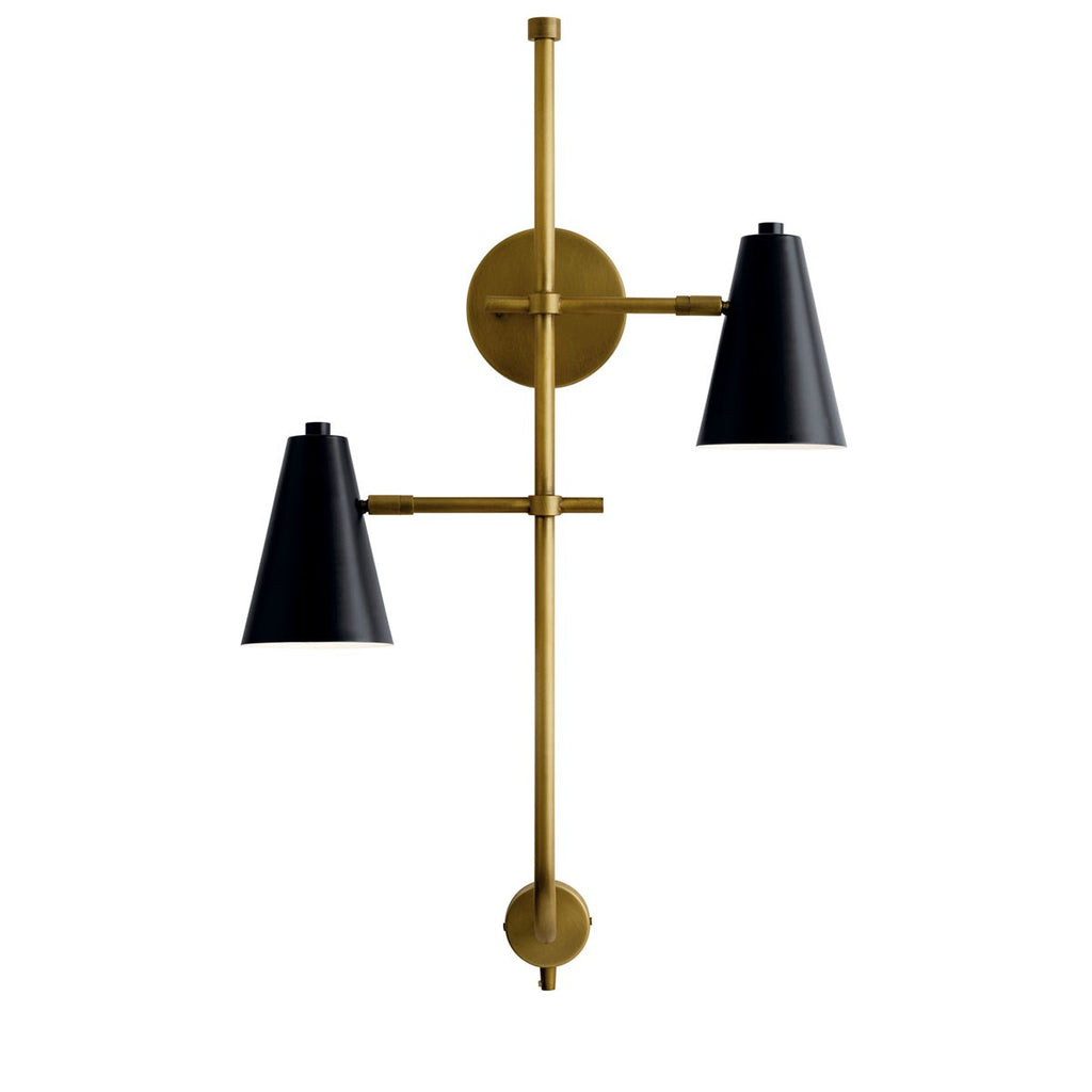 KICHLER 52174BK Sylvia 2 Light Wall Sconce Black And Natural Brass