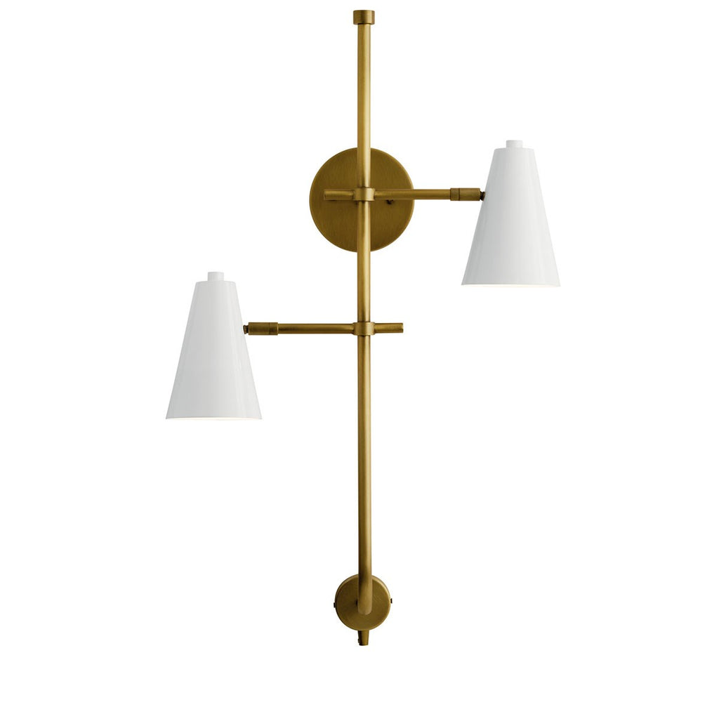 KICHLER 52174WH Sylvia 2 Light Wall Sconce White And Natural Brass
