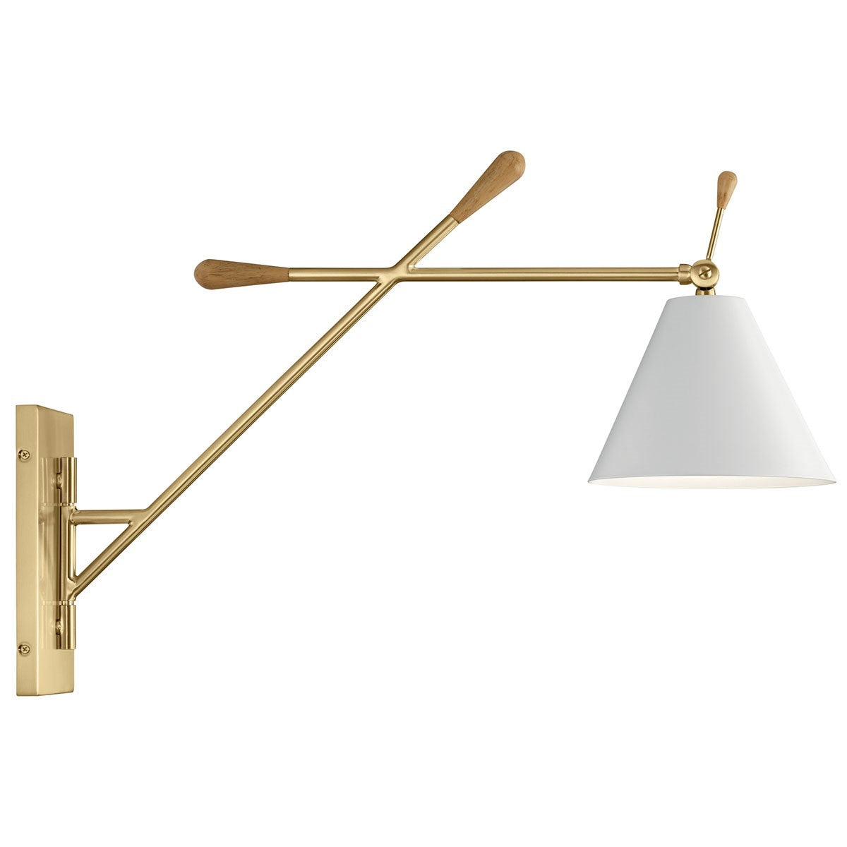 KICHLER 52339CG Finnick 20" 1 Light Wall Sconce With A White Shade Champagne Gold And Natural Maple