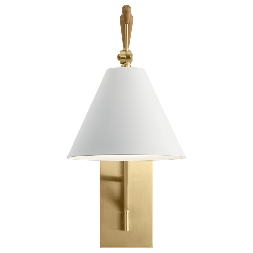 KICHLER 52339CG Finnick 20" 1 Light Wall Sconce With A White Shade Champagne Gold And Natural Maple
