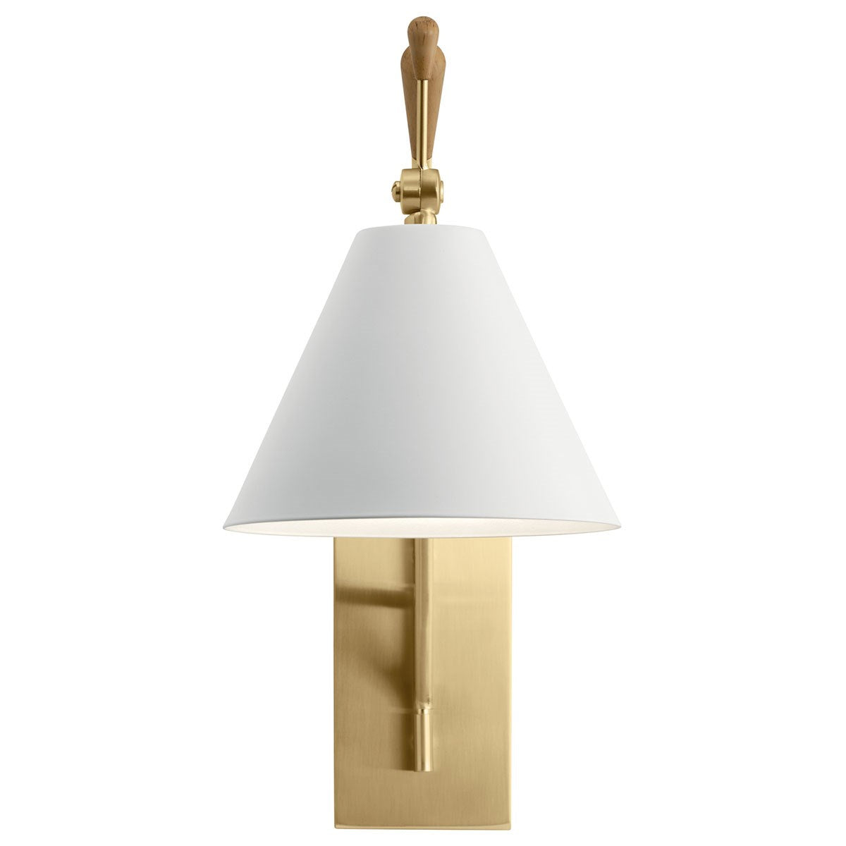 KICHLER 52339CG Finnick 20" 1 Light Wall Sconce With A White Shade Champagne Gold And Natural Maple