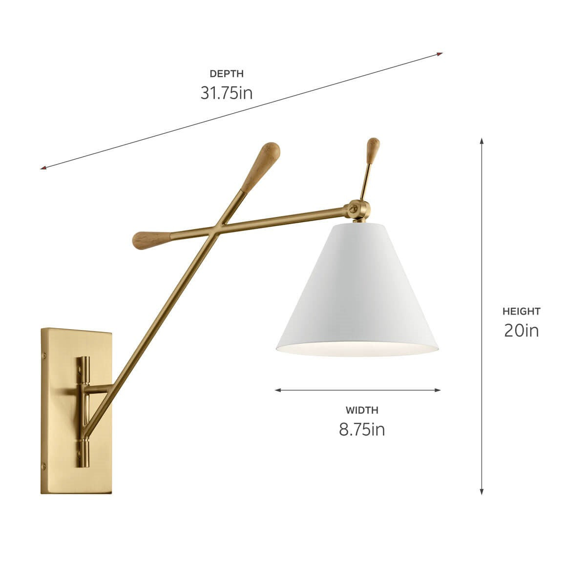 KICHLER 52339CG Finnick 20" 1 Light Wall Sconce With A White Shade Champagne Gold And Natural Maple