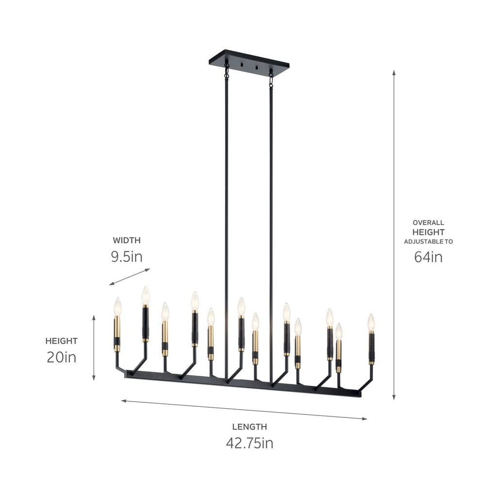KICHLER 52350BK Armand 42.75 Inch 12 Light Linear Chandelier In Black And Bronze Finish