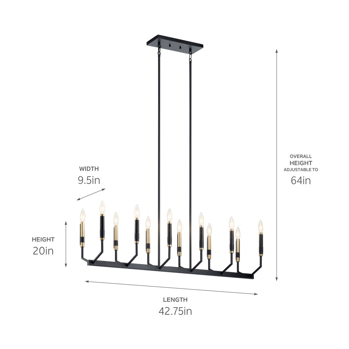 KICHLER 52350BK Armand 42.75 Inch 12 Light Linear Chandelier In Black And Bronze Finish