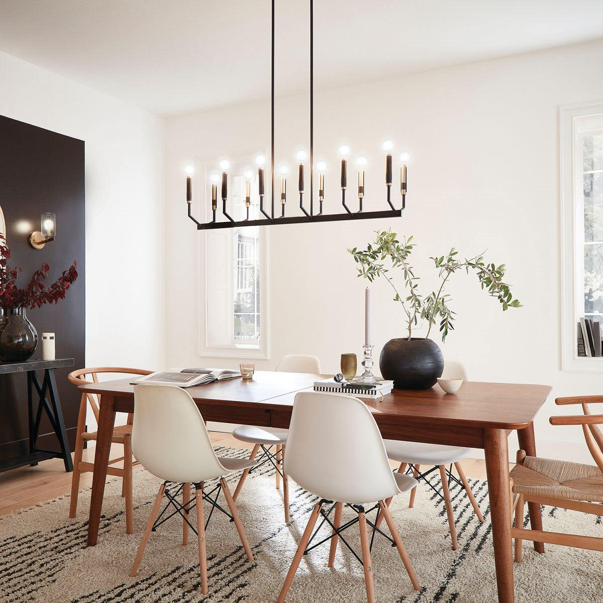 KICHLER 52350BK Armand 42.75 Inch 12 Light Linear Chandelier In Black And Bronze Finish