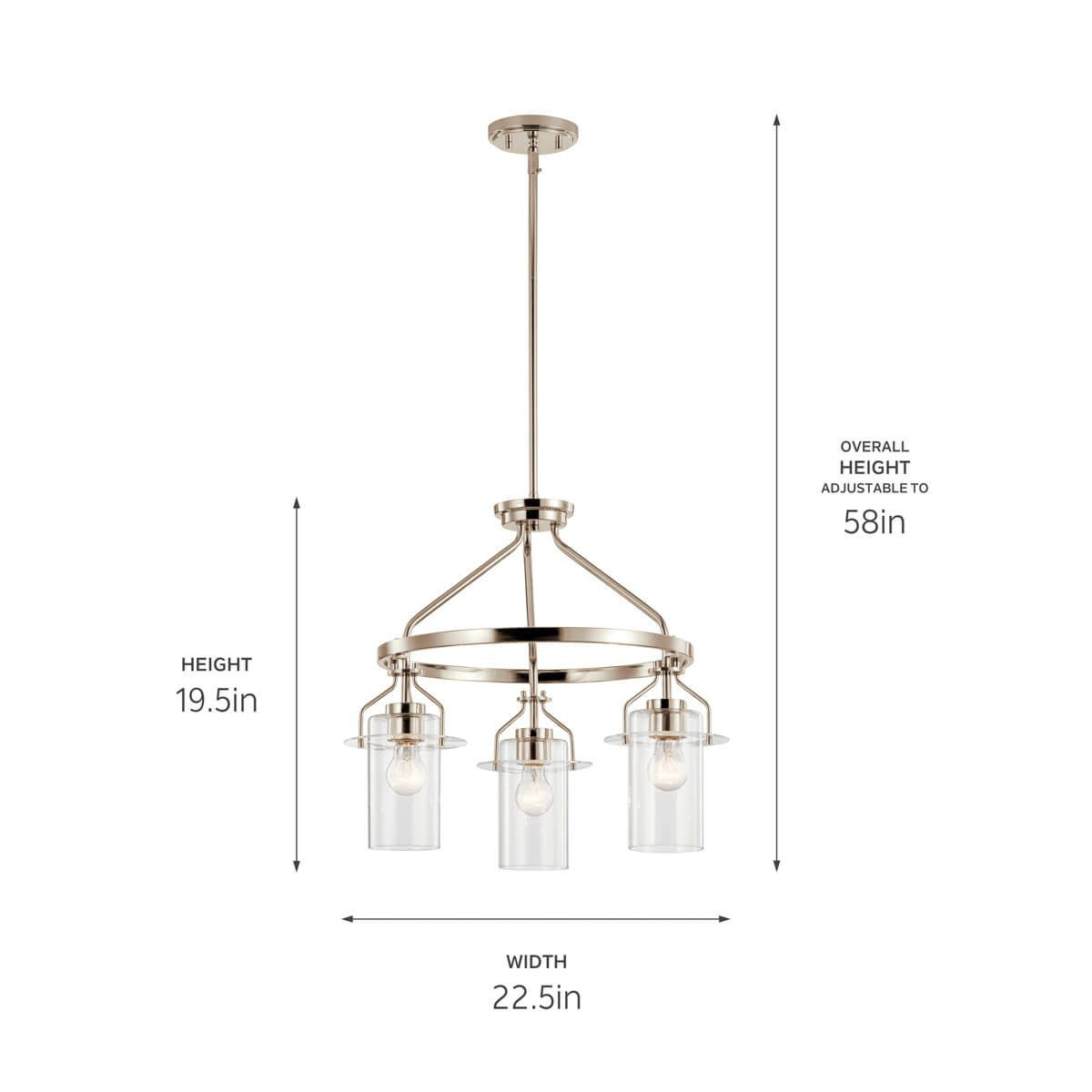 KICHLER 52377PN Everett 22.5 Inch 3 Light Round Chandelier with Clear Glass in Polished Nickel