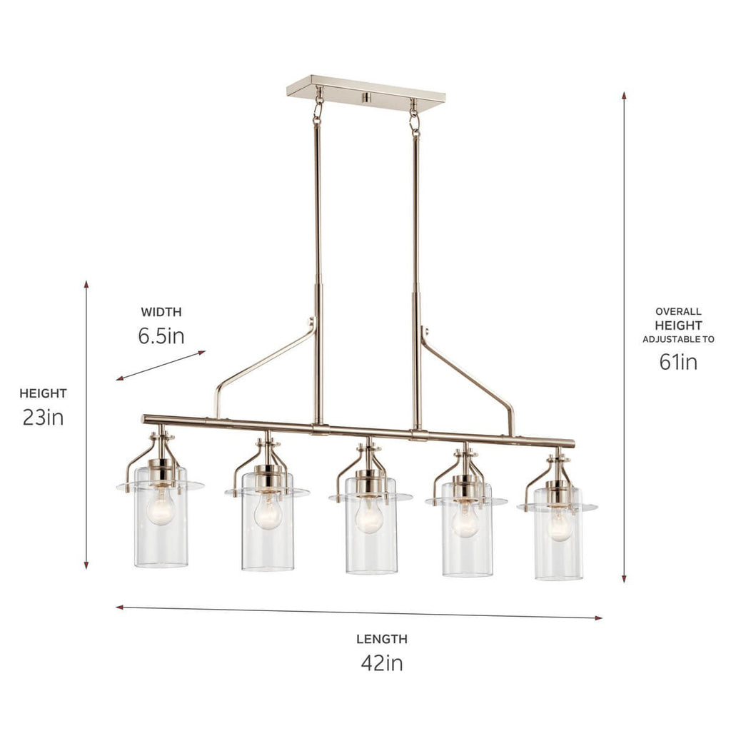 KICHLER 52379PN Everett 42 Inch 5 Light Linear Chandelier with Clear Glass in Polished Nickel