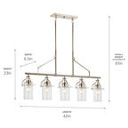 KICHLER 52379PN Everett 42 Inch 5 Light Linear Chandelier with Clear Glass in Polished Nickel