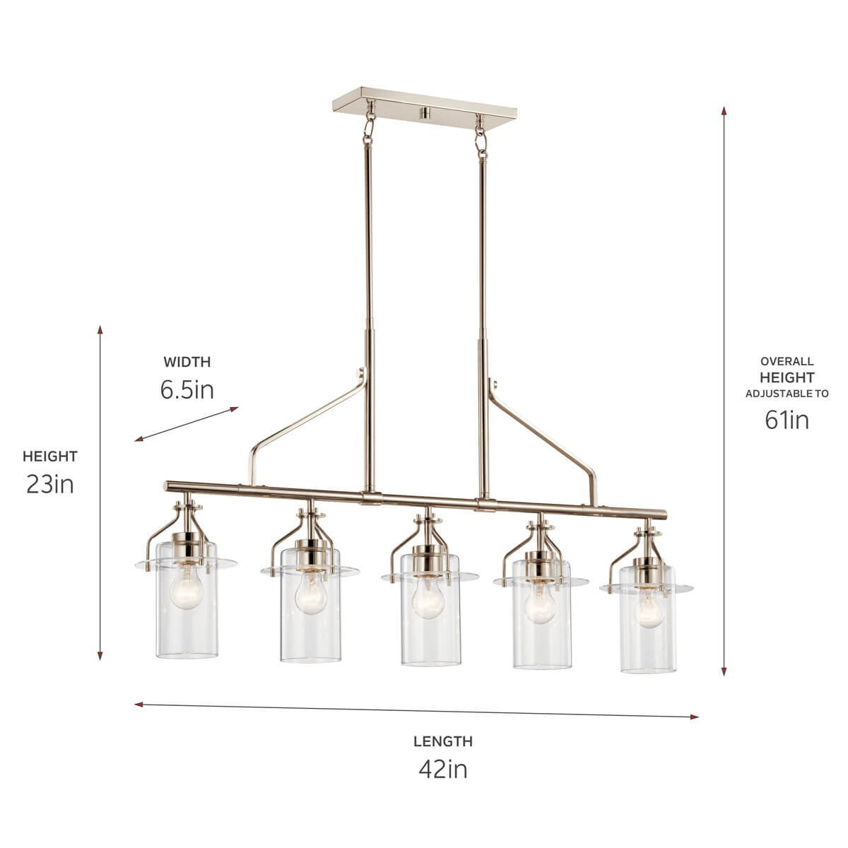 KICHLER 52379PN Everett 42 Inch 5 Light Linear Chandelier with Clear Glass in Polished Nickel
