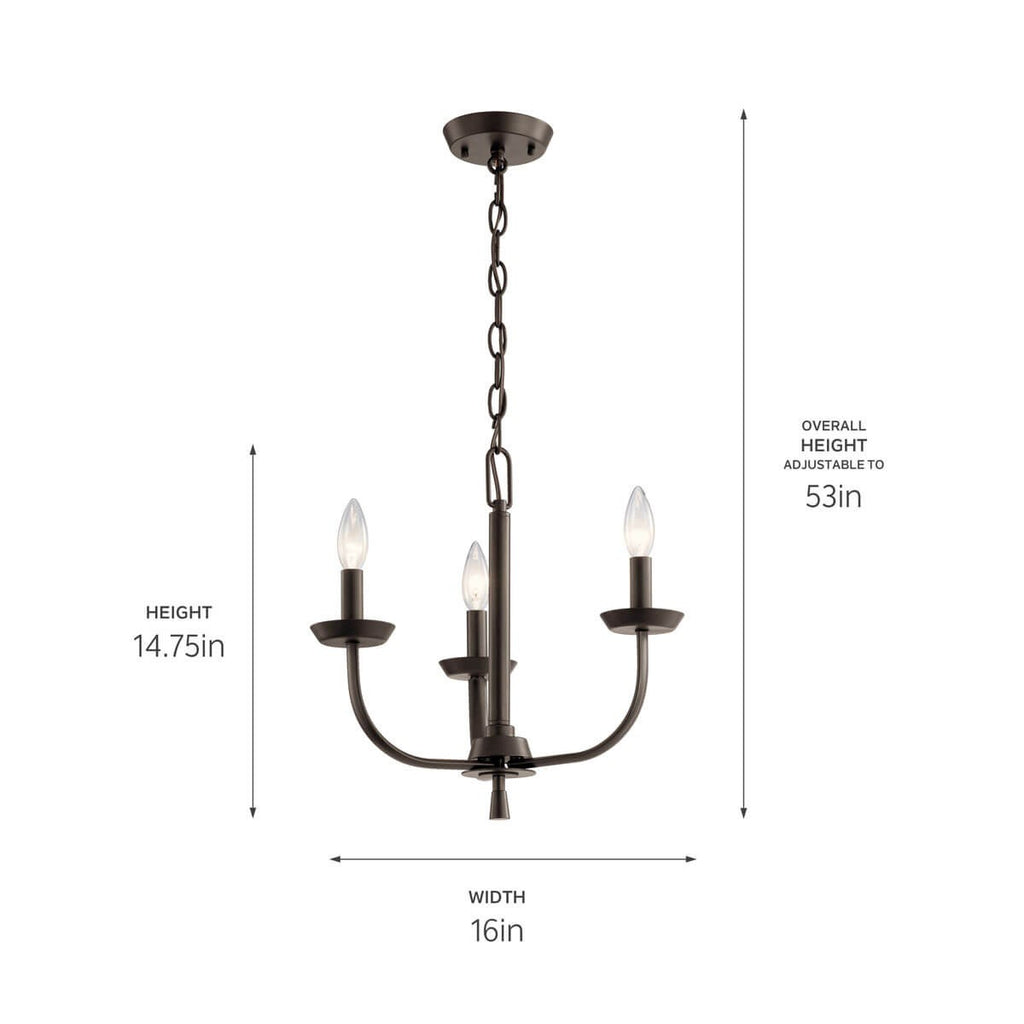 KICHLER 52383OZ Kennewick 3 Light Chandelier Olde Bronze