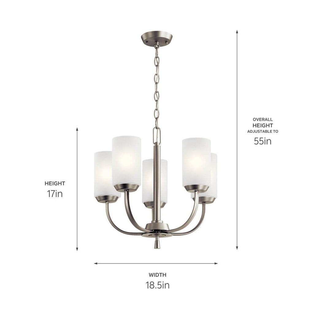 KICHLER 52386NI Kennewick 5 Light Chandelier with Crisp White Fabric Brushed Nickel