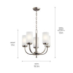 KICHLER 52386NI Kennewick 5 Light Chandelier with Crisp White Fabric Brushed Nickel