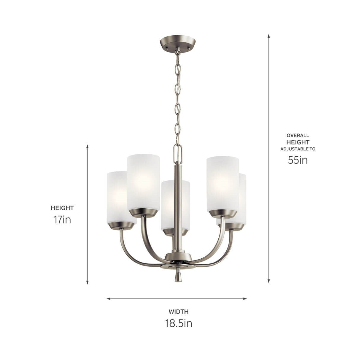 KICHLER 52386NI Kennewick 5 Light Chandelier with Crisp White Fabric Brushed Nickel