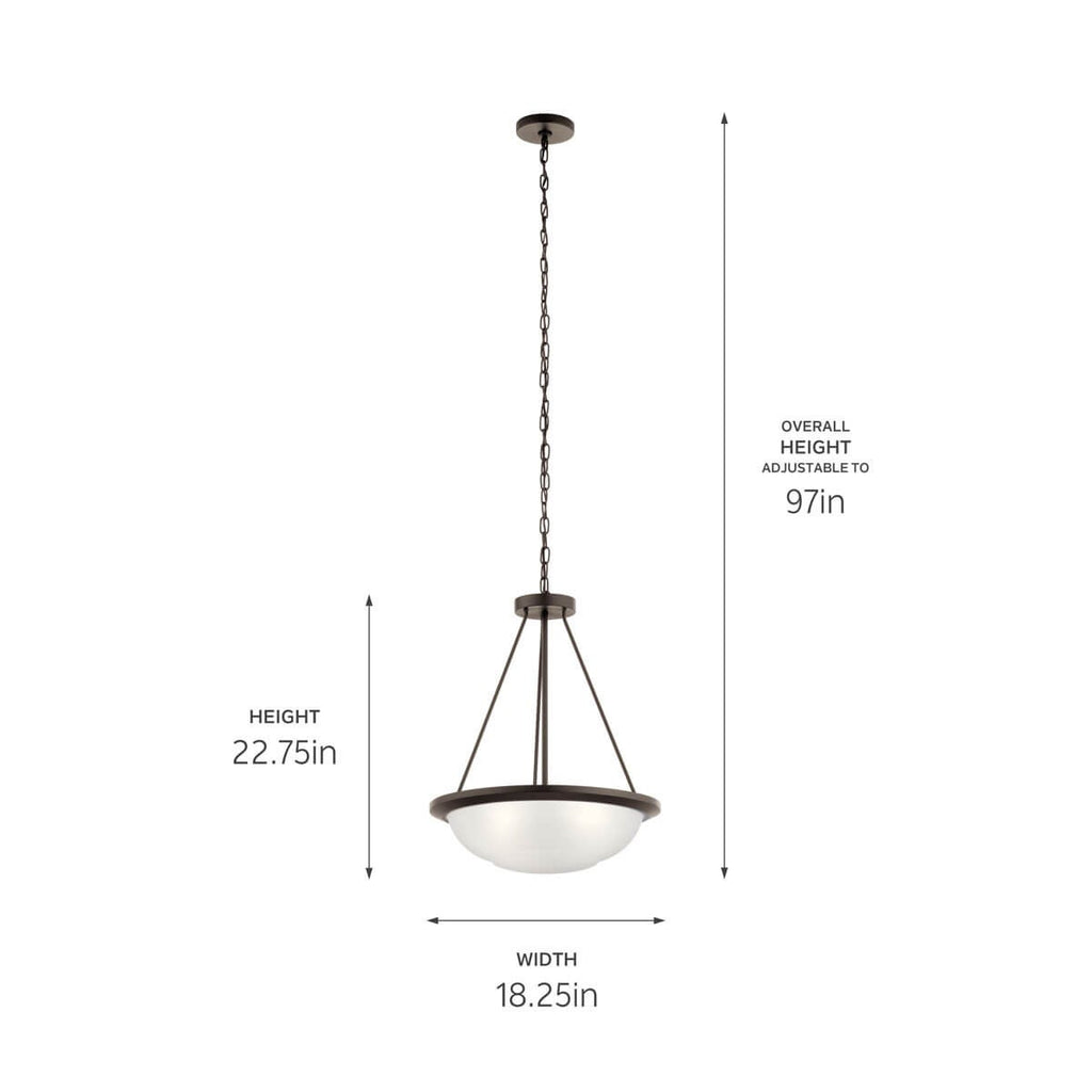 KICHLER 52393OZ Ritson 3 Light Inverted Pendant with Satin Etched Glass Olde Bronze