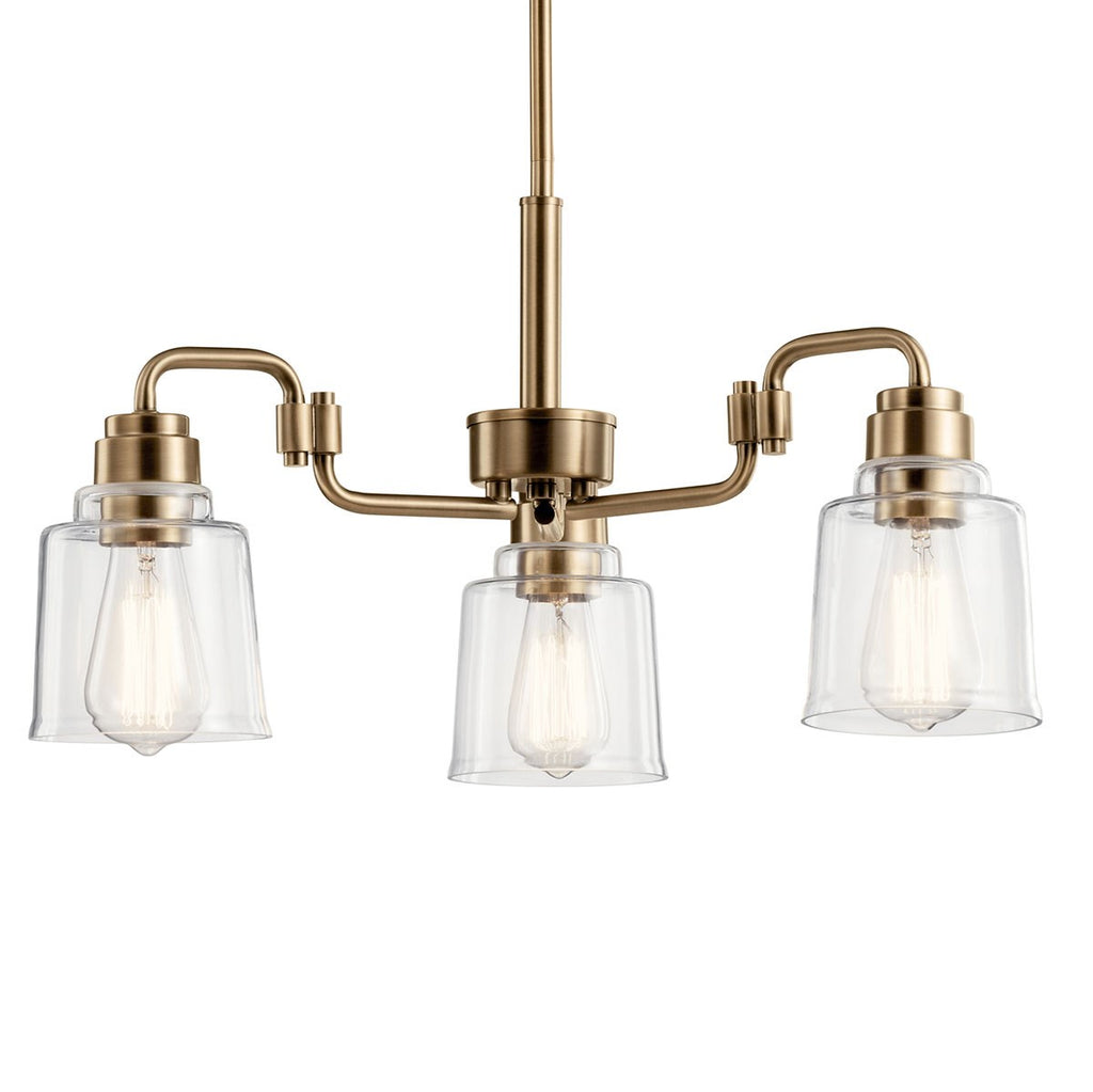 KICHLER 52397WBR Aivian 23" 3 Light Chandelier with Clear Glass Weathered Brass